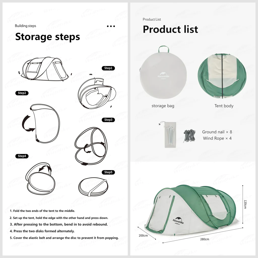 Naturehike 3-4 Hand Pop Up Automatic Tent - Apricot