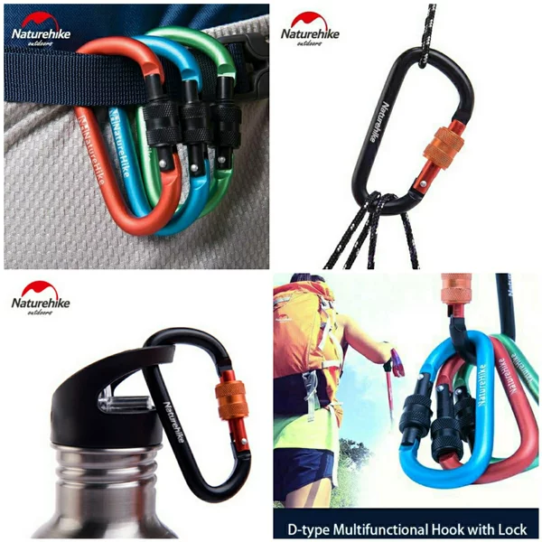 Naturehike 8cm D-type Multifunctional Hang Buckle With Lock Black
