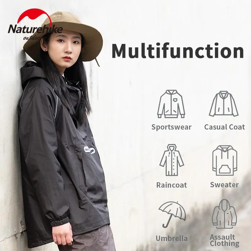 Naturehike Short Hooded Raincoat Black/L