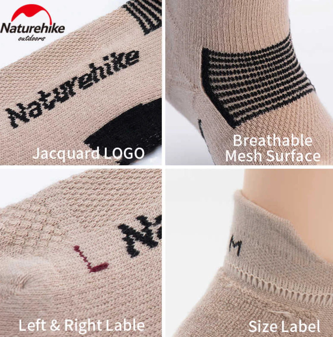 Naturehike Fitness Right Angle Socks 2 Pairs Black-khaki/short (M36-39)
