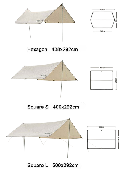 Naturehike Girder shelter tarp with 2 poles quicksand gold（large square3*5m）