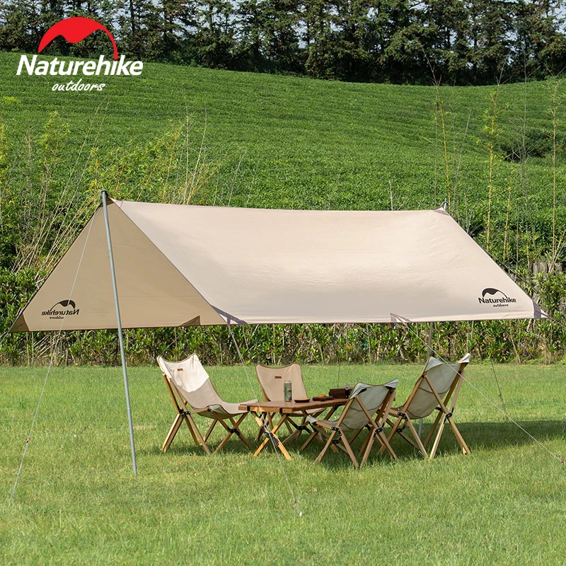 Naturehike Girder shelter tarp with 2 poles quicksand gold（large square3*5m）