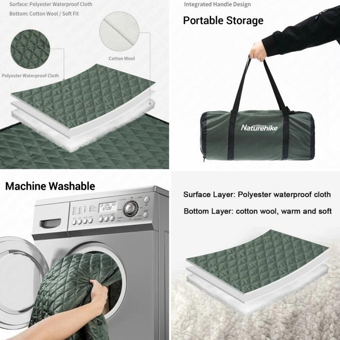 Naturehike Cotton Warm Moisture-proof Pad Square-Large/Dark Green