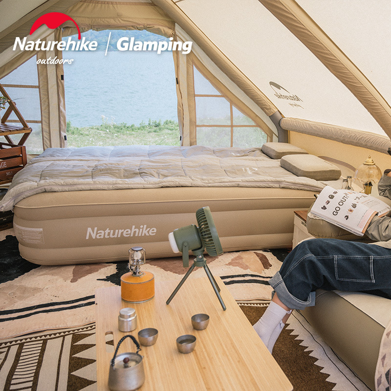 Naturehike PVC Heightened Air Mattress With Air Pump Single Khaki
