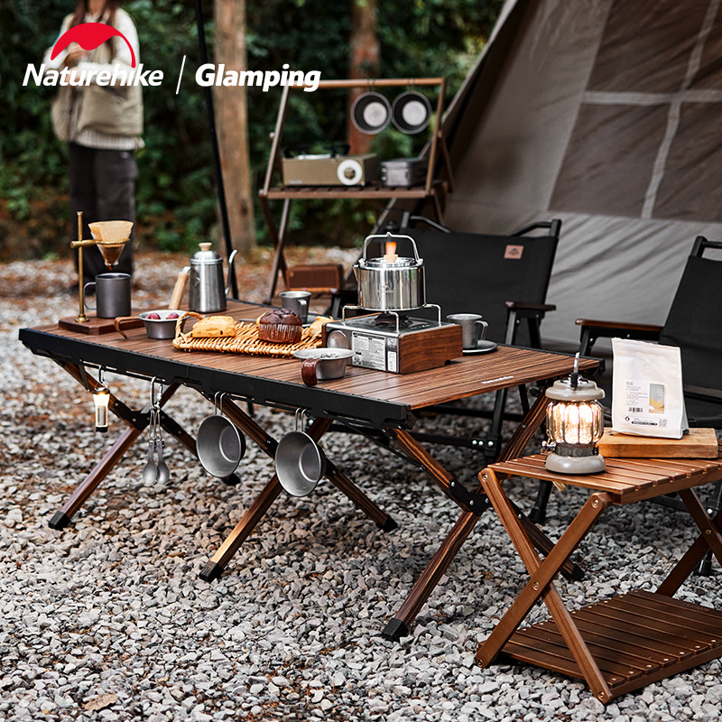 Naturehike Aluminum Alloy Hanging Egg Roll Table - Wood Grain