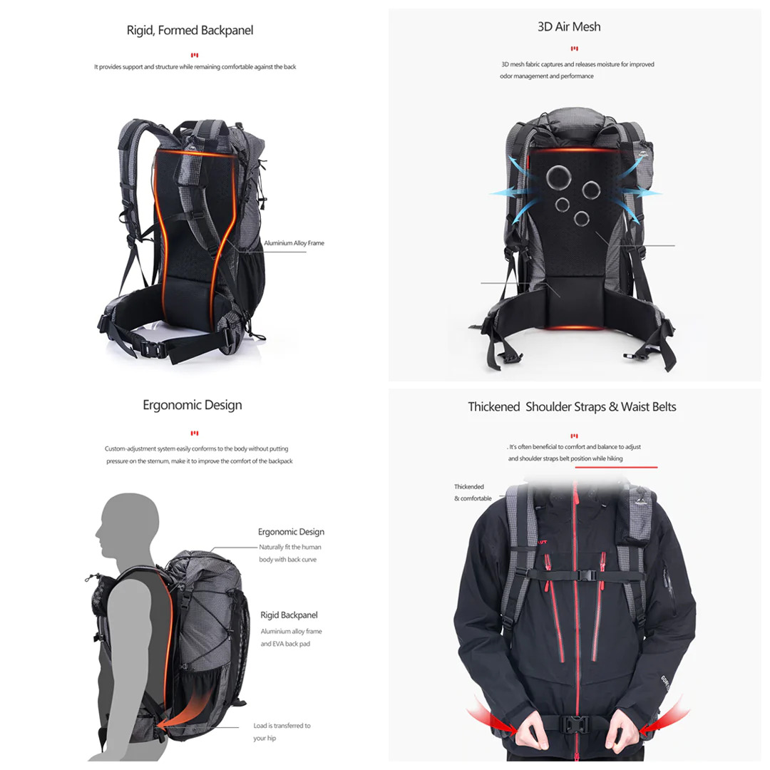 Naturehike Rock 40L+5L Hiking Backpack Black