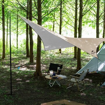 Naturehike Rhombic Tarp With 2 Poles Khaki Coated Silver