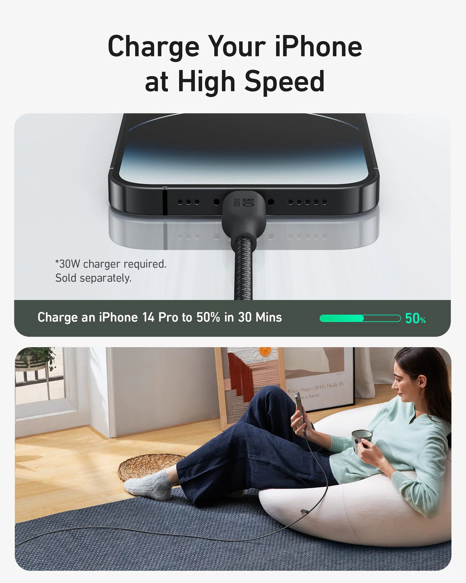 Anker 542 USB-C to Lightning (Bio-Nylon) (0.9m/3ft) - Black