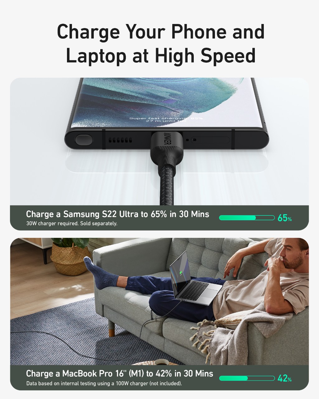 Anker 544 USB-C to USB-C 100W (Bio-Nylon) (0.9m/3ft) - Black