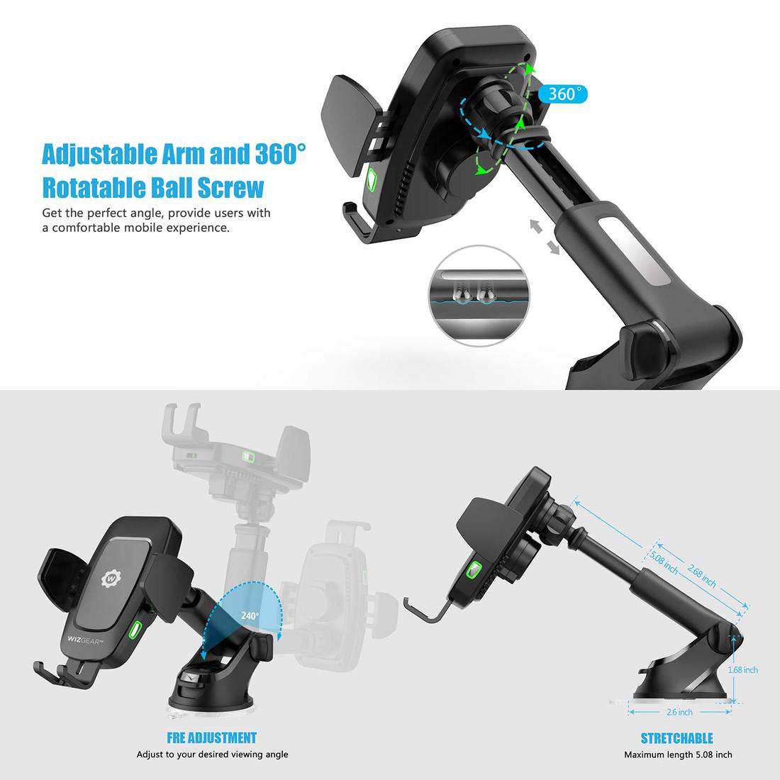 Wixgear Automatic Wireless Car Charging Mount