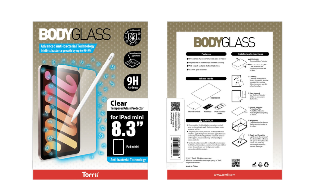 Torrii Bodyglass Screen Protector Anti Bacterial Front Glass For iPad Mini 6 (8.3) - Clear