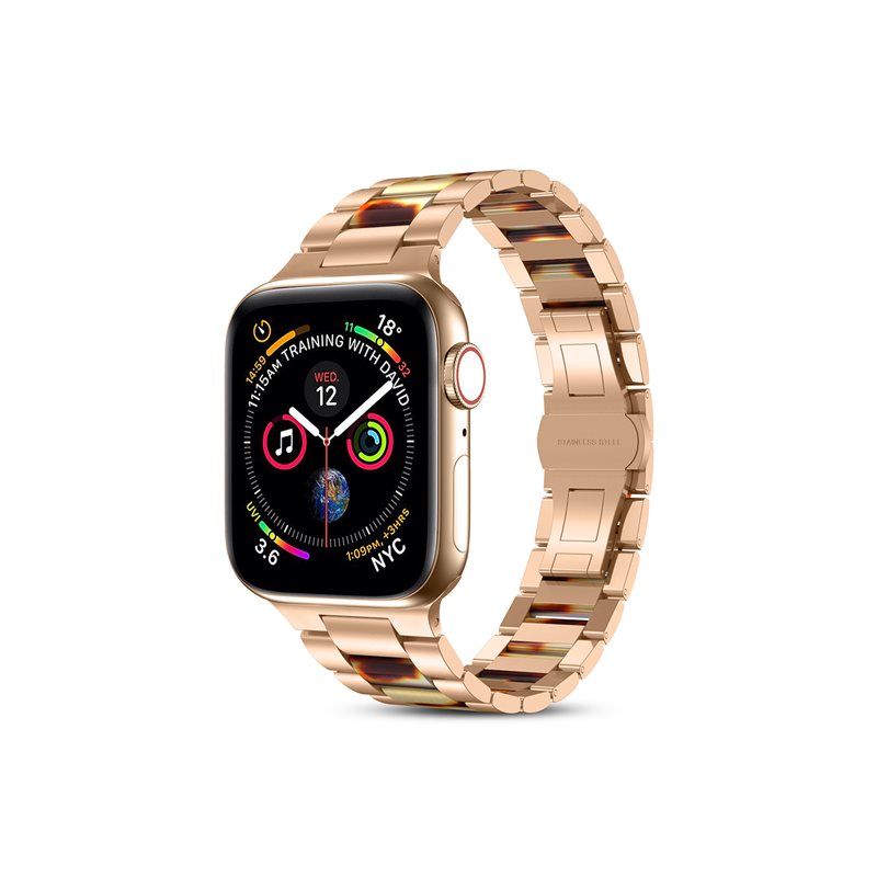 Wiwu Resin Steel Band With Tortoise-shell Leather Watchband For Iwatch 38-40mm - Rose Gold